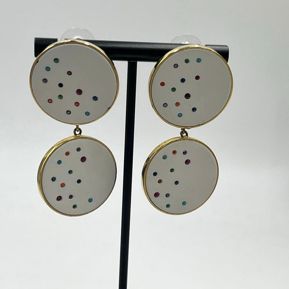 Joanna Laura Constantine Round Double Drop White Multicolored‎ Confetti Earrings